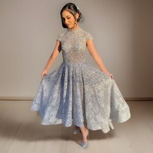 Medium Elegant Silver Glitter Dress handmade from Dubai